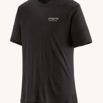 The Patagonia Men's Capilene Cool Merino Graphic Shirt with a Heritage Header design in Black on a plain background. 