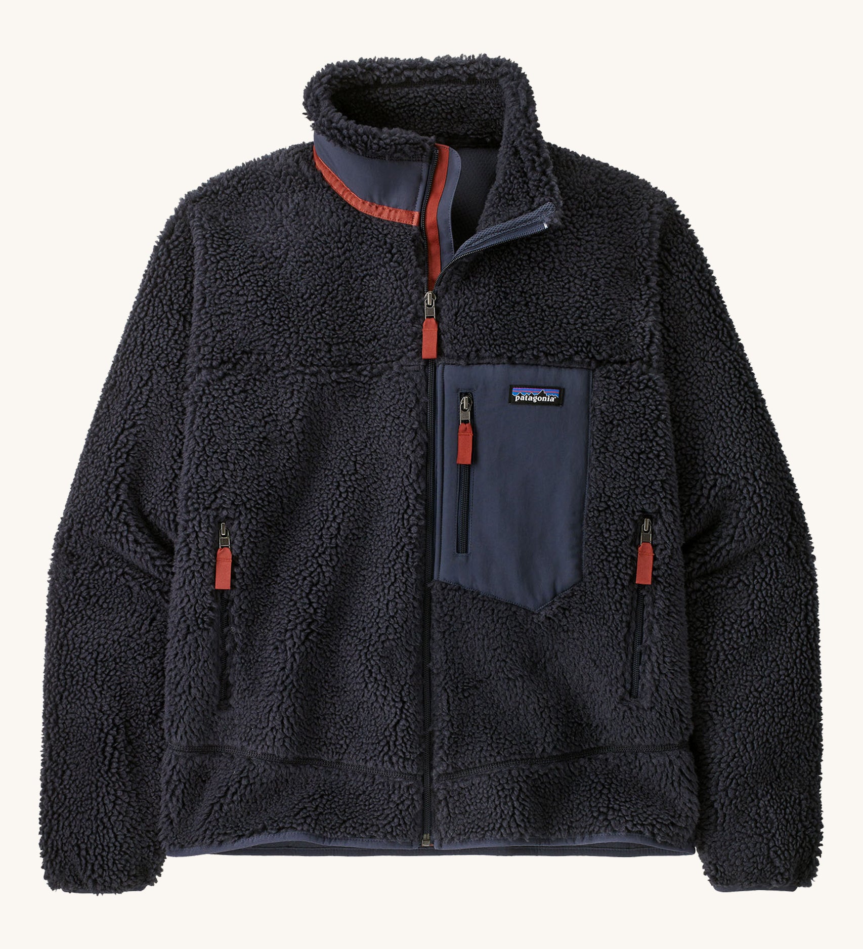 Patagonia Men's Classic Retro-X Jacket in a dark Smolder Blue colour on a plain background. 