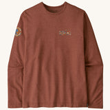 Patagonia men's unity fitz wildrise crew sweatshirt in dried vanilla. A lightweight long sleeve top in brown with brand logo on the chest and a patch on the right shoulder