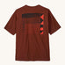 Patagonia mens driftways organic t-shirt. A cotton top in dark orange with a landscape and geometric patterns printed on the front.