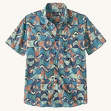 The Patagonia Men's Go To Shirt with a Swallowtail Geo / Still Blue design on a plain background.
