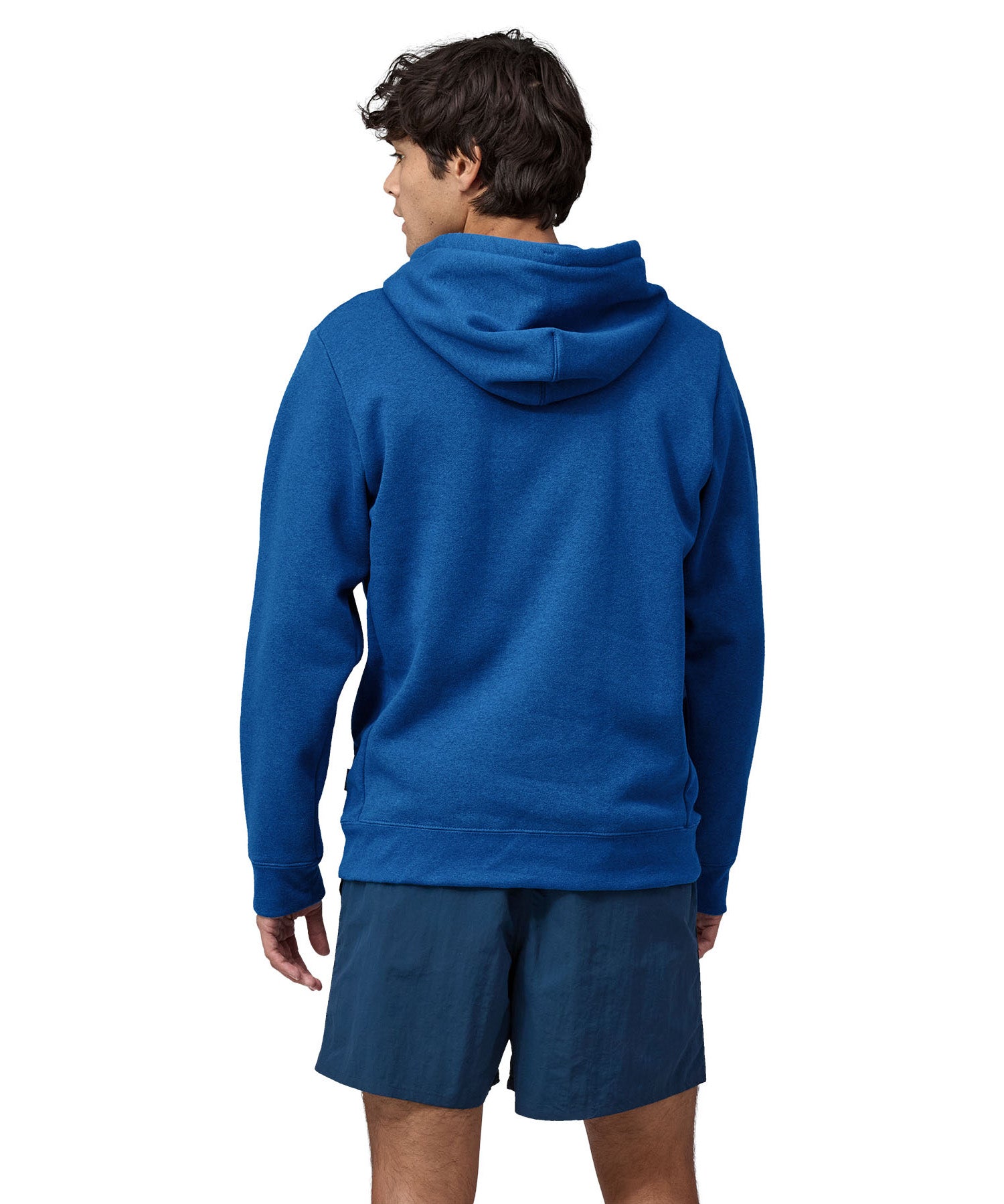 Patagonia men's hoodie in endless blue colour back detail