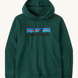 Patagonia Adult P-6 Logo Uprisal Hoody in a cascade green. A thick hooded pull over with a drawstring to adjust the hood size and a pouch pocket on the front. Features a brand patch printed on the front.
