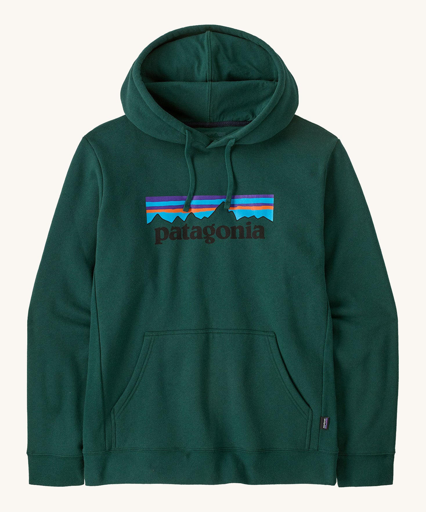 Patagonia Adult P-6 Logo Uprisal Hoody in a cascade green. A thick hooded pull over with a drawstring to adjust the hood size and a pouch pocket on the front. Features a brand patch printed on the front.