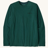 A view of the front of a Patagonia Men's Long Sleeved Responsibili-Tee featuring a small P-6 Logo on the lest chest area on a Cascade Green colour. 