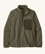 The Patagonia Men's Outdoor Everyday Marsupial Pullover in Basin Green on a plain background. 