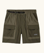 Patagonia Men's Outdoor Everyday Shorts in Pine Needle Green. Cargo style shorts with buckle closure.
