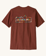 Patagonia Men's Responsibili-Tee - Unity Fitz / Dried Vanilla. The short sleeved t-shirt features a multi-coloured Patagonia outline logo.