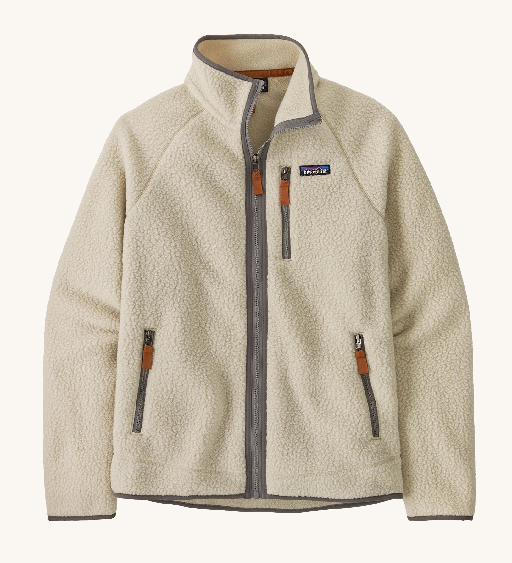 The Patagonia Men's Retro Pile Fleece Jacket in a Pelican colour on a plain background. 