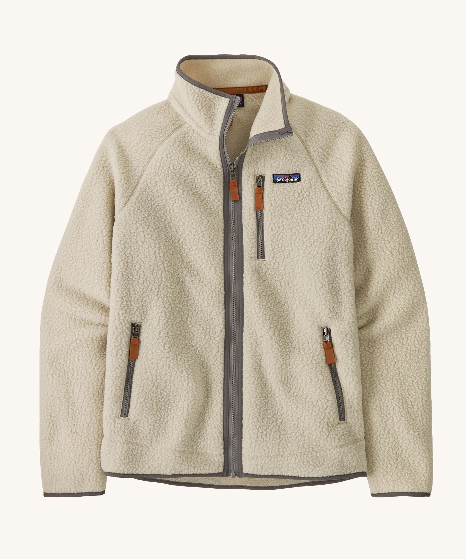 The Patagonia Men's Retro Pile Fleece Jacket in a Pelican colour on a plain background. 