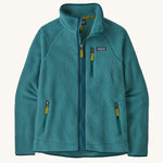 The Patagonia Men's Retro Pile Fleece Jacket in a Wetland Blue colour on a plain background.
