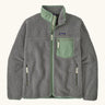 Patagonia Men’s Classic Retro-X Fleece Jacket Forever Grey product view showing mint green zip chest pocket and handwarmer pockets