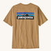 Patagonia men's logo responisbilli tee in talon gold available at Babipur. A short sleeve top in dark green with a large brand patch