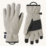 Patagonia adult synchilla gloves in oatmeal heather. Features a grip on the palms and fingertips. Logo label is stitched on the side . 