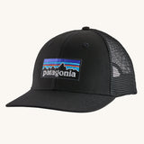 Patagonia P-6 Logo Trucker Hat in Black pictured on a plain background