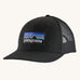 Patagonia P-6 Logo Trucker Hat in Black pictured on a plain background