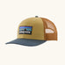 Patagonia P-6 logo trucker hat in lynx tan. Made with organic cotton with a polyester mesh back.