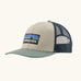 Patagonia P-6 logo trucker hat in  pumice. Made with organic cotton with a polyester mesh back.