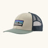 Patagonia P-6 logo trucker hat in  pumice. Made with organic cotton with a polyester mesh back.
