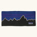 Patagonia powder town fleece lined headband with a classic fitz roy P6 design in blue.