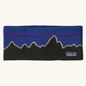 Patagonia powder town fleece lined headband with a classic fitz roy P6 design in blue.