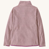 Back of the Patagonia kid's R1 air full-zip jacket in quiet violet light purple