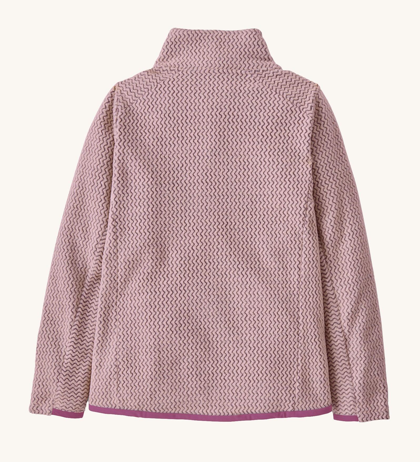 Back of the Patagonia kid's R1 air full-zip jacket in quiet violet light purple