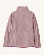 Back of the Patagonia kid's R1 air full-zip jacket in quiet violet light purple