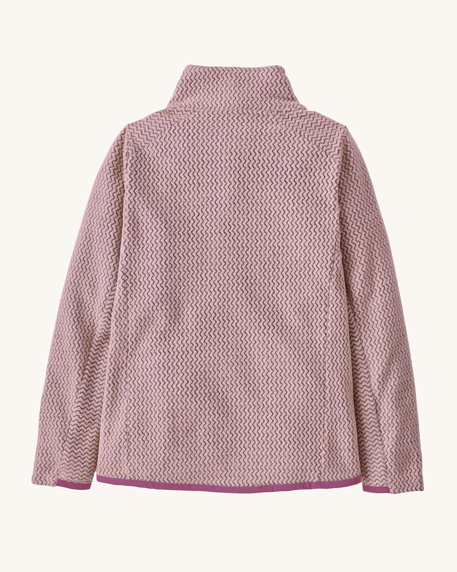 Back of the Patagonia kid's R1 air full-zip jacket in quiet violet light purple