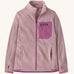 Patagonia kid's R1 air full-zip jacket in quiet violet light purple with a small black logo tab on the chest pocket. 