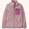Patagonia kid's R1 air full-zip jacket in quiet violet light purple with a small black logo tab on the chest pocket. 