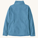 Back of the Patagonia kid's R1 air full-zip jacket in shore blue.