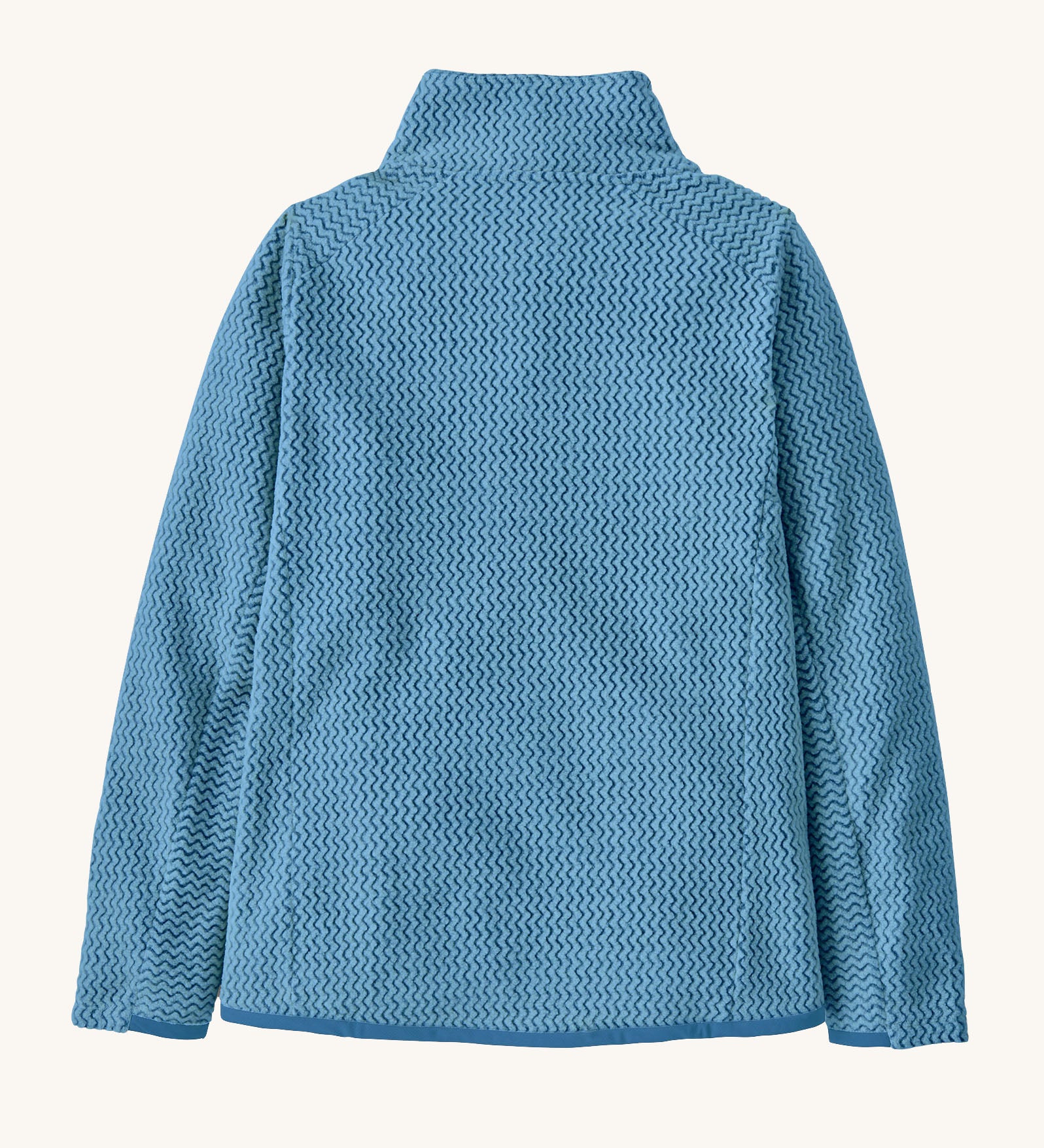 Back of the Patagonia kid's R1 air full-zip jacket in shore blue.