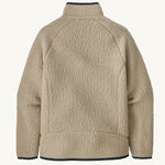 Patagonia Kids Retro Pile Fleece Jacket - El Cap Khaki on a plain background. Back view of the jacket.