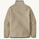 Patagonia Kids Retro Pile Fleece Jacket - El Cap Khaki on a plain background. Back view of the jacket.