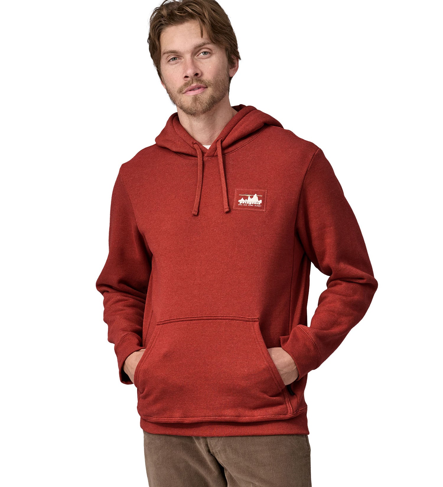 Patagonia adult hoodie red colour front detail