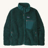 Patagonia womens retro-x jacket. A thick dark green fleece. Features a full length zip, chest and side pockets and a logo patch stitched on the left chest.
