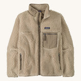 Patagonia womens retro-x jacket. A thick natural colour fleece. Features a full length zip, chest and side pockets and a logo patch stitched on the left chest.