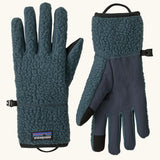Patagonia adult retro pile fleece gloves in summit blue with touch screen friendly fingertips.