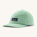 Patagonia adult trad cap in light green with logo on the front on a cream background.