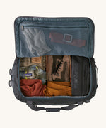 Patagonia 55L duffel bag in a smolder blue colour inside detail