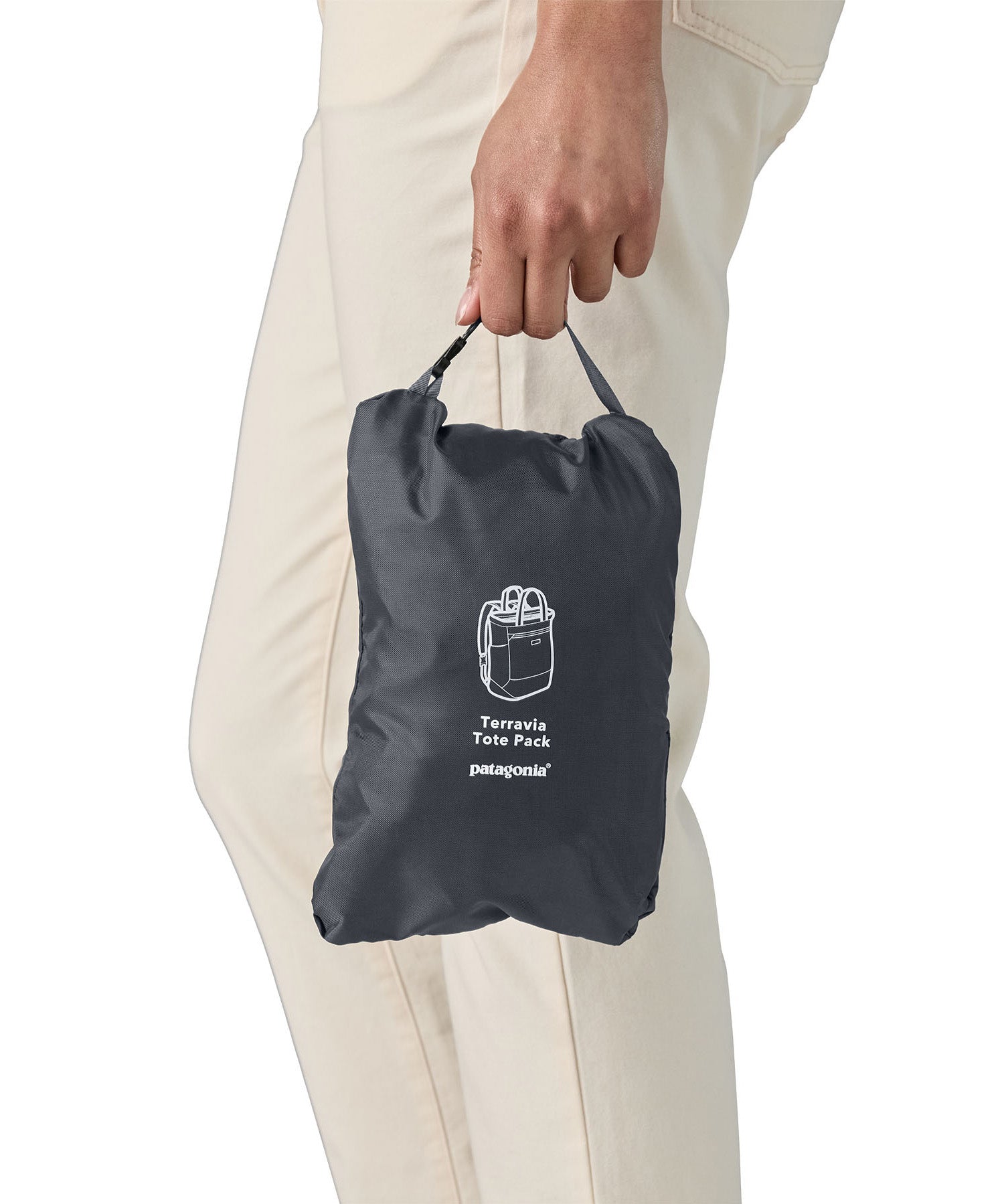 A close up of the tote bag packed away for easy storage. 