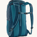Patagonia 25L black hole backpack in a tidal teal colour back detail