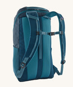Patagonia 25L black hole backpack in a tidal teal colour back detail