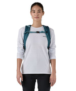 Patagonia 25L black hole backpack in a tidal teal colour shoulder strap and clip detail