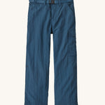 Patagonia kids everyday outdoor pants in a navy colour on a cream background.