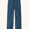 Patagonia kids everyday outdoor pants in a navy colour on a cream background.