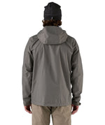 Patagonia men's 3 layer torrentshell rain jacket worn by a man back detail