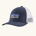 Patagonia Kids P6 logo baseball cap in navy with a white mesh back panel. Showing brand patch on the front