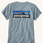  Patagonia Women's P-6 Logo Responsibili-Tee Thermal Blue on a plain background showing the back view